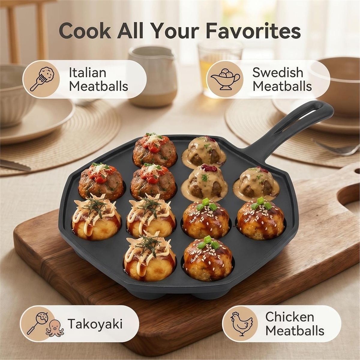 Takoyaki Pan Cast - Чугунная сковорода для такояки на 12