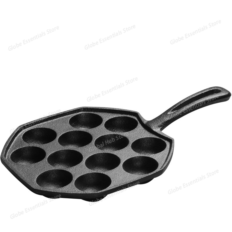Takoyaki Pan Cast - 12-луночная сковорода такояки с деревянной ручкой,